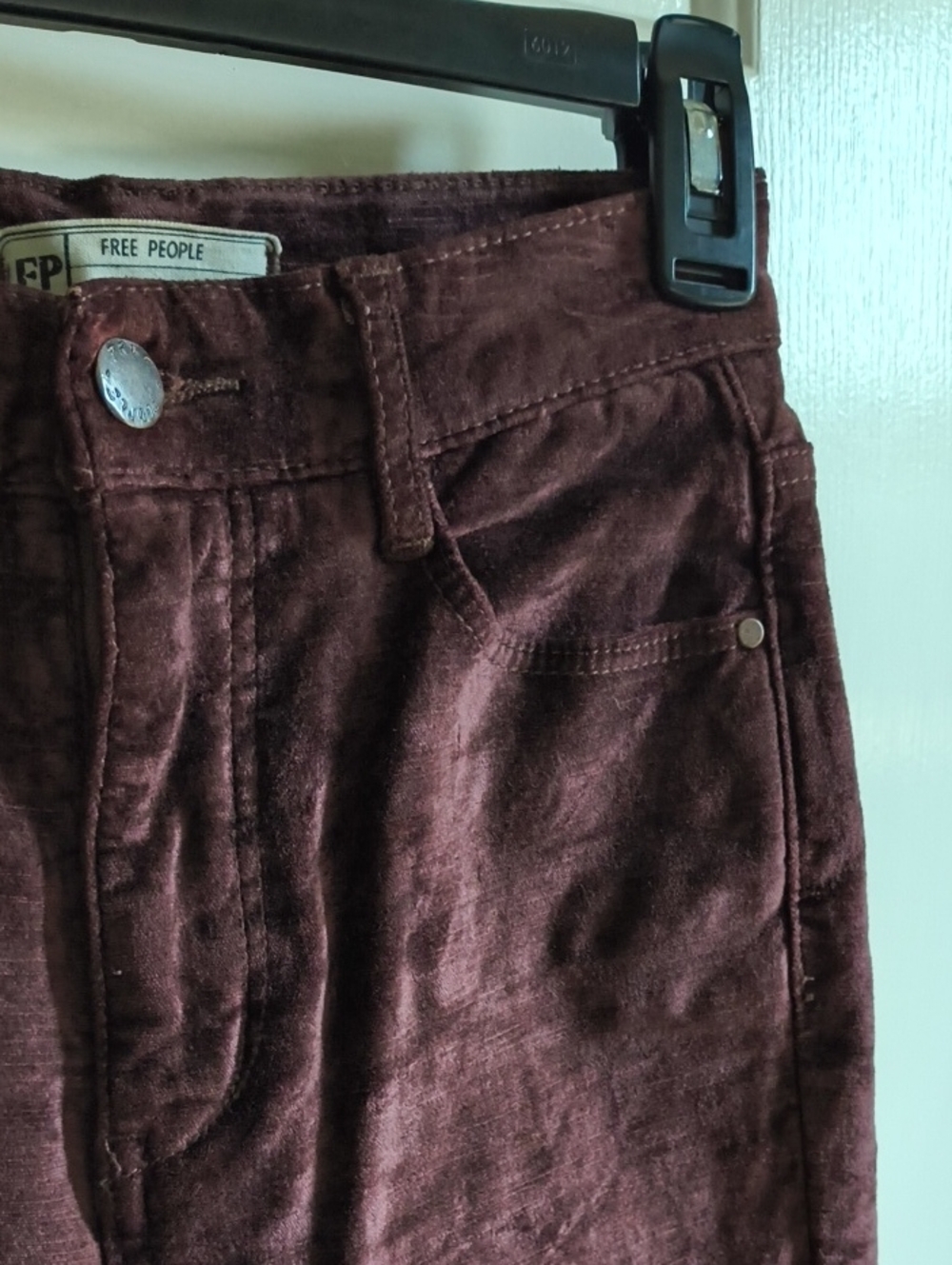 Free People Dark Purple Plum Velvet High Rise Pants 24